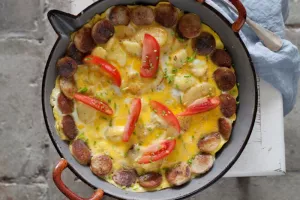 Tortilla met Moese patat en Antwerpse witte pensen