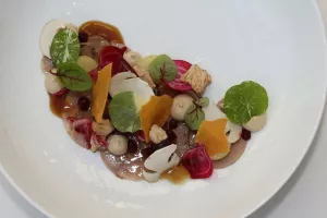 Kalfswang/Vlaams roodbruin bier /aubergine/bietjes