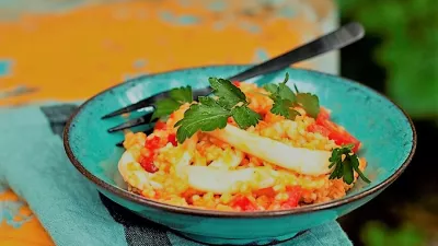 Inktvis en bulgur met Vlaamse hoevekarnemelk