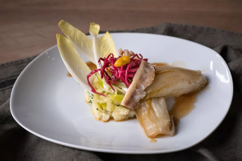 Tatjespap met grondwitloof en gerookte sprot Streekproduct.be