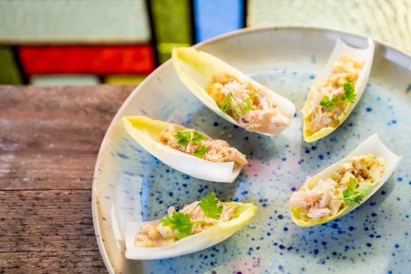 Hapje met grondwitloof en potjesvlees uit de Westhoek Streekproduct.be